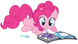 Size: 8192x4678 | Tagged: safe, artist:thatguy1945, pinkie pie, earth pony, pony, g4, princess twilight sparkle (episode), season 4, .svg available, absurd resolution, coloring, coloring book, crayon, cute, diapinkes, female, mouth hold, prone, simple background, smiling, solo, transparent background, vector