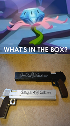 Size: 440x793 | Tagged: safe, twilight sparkle, g4, my little pony: friendship is magic, princess twilight sparkle (episode), casull and jackal, chest of harmony, exploitable meme, handgun, hellsing, meme, no pony, twilight sparkle (alicorn), what's in the box?