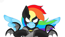 Size: 1673x957 | Tagged: safe, artist:blackbewhite2k7, rainbow dash, g4, batarang, batman, crossover, female, parody, solo