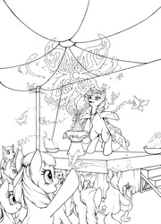Size: 1039x1445 | Tagged: safe, artist:longinius, trixie, butterfly, g4, grayscale, harry potter (series), lineart, magic, monochrome, patronus, stage