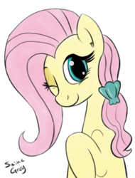 Size: 1066x1400 | Tagged: safe, artist:saine grey, fluttershy, g4, female, shell, solo, wink