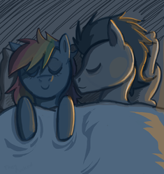 Size: 1353x1440 | Tagged: safe, artist:quasoff, rainbow dash, soarin', g4, bed, female, male, ship:soarindash, shipping, sleeping, straight