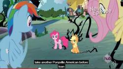 Size: 636x355 | Tagged: safe, screencap, applejack, fluttershy, pinkie pie, rainbow dash, g4, princess twilight sparkle (episode), meme, youtube caption