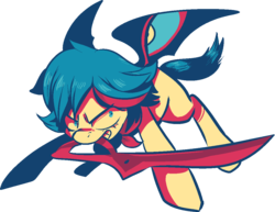 Size: 1104x851 | Tagged: safe, artist:spanish-scoot, earth pony, pony, anime, clothes, kill la kill, mouth hold, ponified, ryuko matoi, solo, weapon