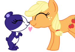 Size: 770x536 | Tagged: safe, artist:everykindofcelestia, applejack, g4, crossover, littlest pet shop, nuzzling, penny ling