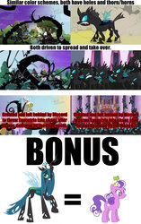 Size: 1280x2037 | Tagged: safe, discord, queen chrysalis, screwball, changeling, a canterlot wedding, g4, princess twilight sparkle (episode), season 2, season 4, black vine, insane fan theory