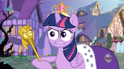 Size: 1280x720 | Tagged: safe, edit, edited screencap, screencap, twilight sparkle, alicorn, pony, g4, princess twilight sparkle (episode), female, hub logo, mare, meme, solo, special eyes, twilight scepter, twilight sparkle (alicorn)