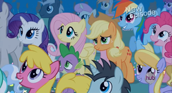 Size: 1600x870 | Tagged: safe, screencap, applejack, berry punch, berryshine, cherry berry, cloud kicker, fluttershy, orange box, pinkie pie, rainbow dash, rarity, spike, twinkleshine, g4, princess twilight sparkle (episode)