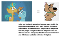 Size: 1280x720 | Tagged: safe, snails, snips, g4, comparison, meta, scooby-doo!, scrappy-doo, text