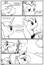 Size: 1093x1618 | Tagged: safe, artist:cs, princess luna, shining armor, comic:day-off, g4, comic, monochrome