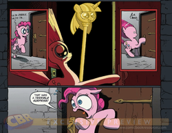 Size: 900x699 | Tagged: safe, idw, official comic, pinkie pie, twilight sparkle, g4, my little pony: friendship is magic, princess twilight sparkle (episode), season 4, spoiler:comic, exploitable meme, meme, memeception, surprise door, twilight scepter, twilight scepter meme