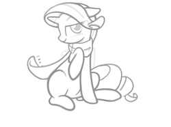 Size: 2272x1690 | Tagged: safe, artist:b-epon, rarity, g4, bedroom eyes, clothes, fabulous, female, floppy ears, looking at you, monochrome, scarf, sitting, sketch, smiling, solo, wip