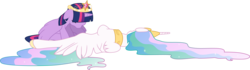 Size: 4755x1330 | Tagged: safe, artist:jeatz-axl, princess celestia, twilight sparkle, alicorn, pony, g4, princess twilight sparkle (episode), duo, element of magic, female, mare, sad, simple background, svg, transparent background, twilight sparkle (alicorn), vector