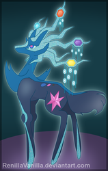 Size: 650x1031 | Tagged: safe, artist:renillavanilla, tree of harmony, xerneas, g4, princess twilight sparkle (episode), crossover, dark background, pokémon, solo, wayback machine source