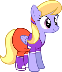 Size: 1061x1234 | Tagged: safe, artist:zacatron94, cloud kicker, cloudy kicks, pegasus, pony, equestria girls, g4, background human, clothes, equestria girls outfit, equestria girls ponified, female, ponified, simple background, smiling, solo, transparent background, vector