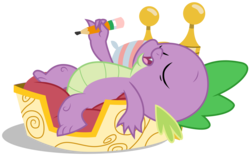 Size: 8138x5072 | Tagged: dead source, safe, artist:stillfire, spike, g4, princess twilight sparkle (episode), absurd resolution, bed, belly, male, pencil, simple background, sleeping, solo, transparent background, vector