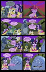 Size: 2000x3147 | Tagged: safe, artist:mlp-silver-quill, tom, twilight sparkle, oc, oc:clutterstep, alicorn, bear, bird, duck, flamingo, otter, peacock, pony, comic:a princess' tears, g4, droste maze, female, mare, medic, peach dream, royal guard, top tier, twilight sparkle (alicorn)