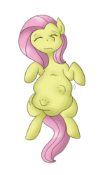 Size: 750x1250 | Tagged: safe, artist:emeraldfur, fluttershy, pony, g4, belly, belly bumps, eyes closed, female, fetish, flutterpred, solo, vore