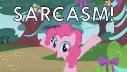 Size: 1280x720 | Tagged: safe, edit, edited screencap, screencap, pinkie pie, friendship is magic, g4, female, image macro, sarcasm, solo