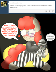 Size: 1800x2302 | Tagged: safe, artist:blackbewhite2k7, smarty pants, twist, g4, batman, clothes, crossover, glasses, lisp, parody, scarface, the ventriloquist, tumblr