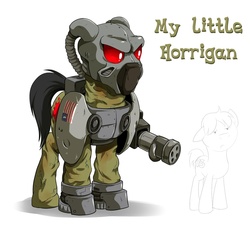 Size: 1000x905 | Tagged: safe, artist:doomy, enclave, fallout, fallout 2, frank horrigan, minigun, ponified, powered exoskeleton