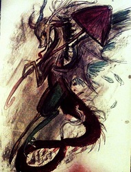 Size: 1418x1856 | Tagged: safe, artist:luted, discord, g4, male, solo, traditional art, umbrella