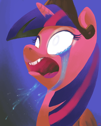 Size: 1000x1250 | Tagged: safe, artist:docwario, twilight sparkle, alicorn, pony, g4, princess twilight sparkle (episode), crying, element of magic, female, glowing eyes, mare, scene interpretation, solo, twilight sparkle (alicorn)