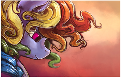 Size: 1087x694 | Tagged: safe, artist:idriaka, rainbow dash, g4, alternate hairstyle, close-up, female, portrait, solo