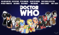Size: 1164x687 | Tagged: safe, artist:sasukex125, doctor whooves, time turner, g4, christopher eccleston, colin baker, david tennant, doctor who, eighth doctor, eleventh doctor, fifth doctor, first doctor, fourth doctor, jon pertwee, matt smith, ninth doctor, patrick troughton, paul mcgann, peter davison, second doctor, seventh doctor, sixth doctor, sylvester mccoy, tenth doctor, the doctor, third doctor, tom baker, vector, william hartnell
