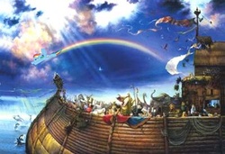 Size: 640x437 | Tagged: safe, rainbow dash, g4, animal, bible, boat, rainbow, religion