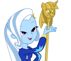 Size: 540x460 | Tagged: safe, trixie, equestria girls, g4, my little pony equestria girls, my little pony: friendship is magic, princess twilight sparkle (episode), season 4, crossing the memes, exploitable meme, female, look what trixie found, meme, memeception, solo, twilight scepter