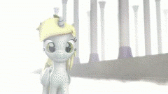 Size: 240x135 | Tagged: safe, artist:argodaemon, carrot top, derpy hooves, golden harvest, oc, alicorn, pony, g4, magical mystery cure, 3d, alicorn oc, animated, muffin, source filmmaker