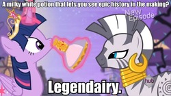 Size: 960x539 | Tagged: safe, twilight sparkle, zecora, alicorn, pony, zebra, legends of equestria, g4, my little pony: friendship is magic, princess twilight sparkle (episode), female, flashback potion, image macro, magic, mare, meme, pun, twilight sparkle (alicorn)