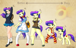 Size: 4606x2952 | Tagged: safe, artist:taekwon-magic, oc, oc only, oc:peach heart, human, anthro, semi-anthro, anthro chart, armpits, clothes, dorothy gale, dress, humanized, line-up, skirt, the wizard of oz