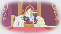 Size: 1362x770 | Tagged: safe, screencap, prince blueblood, rarity, g4, the ticket master, clothes, dress, meme, youtube caption