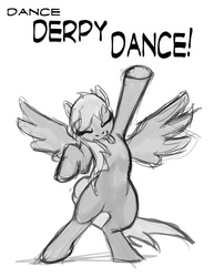 Size: 612x792 | Tagged: safe, artist:hattonslayden, derpy hooves, pegasus, pony, g4, bipedal, dancing, eyes closed, female, mare, monochrome, solo, tongue out
