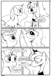 Size: 1093x1618 | Tagged: safe, artist:cs, princess luna, shining armor, comic:day-off, g4, comic, monochrome