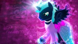 Size: 1191x670 | Tagged: safe, artist:kibbiethegreat, oc, oc only, alicorn, pony, alicorn oc, beads, blushing, bow, clothes, comic sans, crossdressing, dress, everfree network, final draft, heart, male, necklace, shoes, solo, stallion, tiara, wallpaper, wat