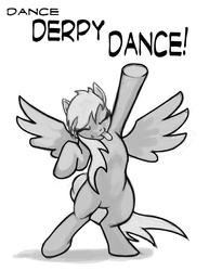 Size: 612x792 | Tagged: safe, artist:hattonslayden, derpy hooves, pegasus, pony, g4, bipedal, dancing, eyes closed, female, monochrome, solo, tongue out