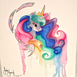 Size: 894x894 | Tagged: safe, artist:lulii999, princess celestia, g4, bust, female, melting, solo, traditional art, watercolor painting