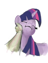 Size: 612x792 | Tagged: safe, artist:hattonslayden, twilight sparkle, human, pony, unicorn, g4, :i, cute, eyes closed, hand, human on pony petting, petting, rubbing, smiling, squishy cheeks, unicorn twilight