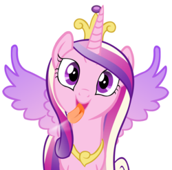 Size: 1735x1707 | Tagged: safe, artist:umbra-neko, princess cadance, alicorn, pony, g4, crown, cute, cutedance, female, fourth wall, jewelry, licking, licking ponies, looking at you, mare, regalia, screen, simple background, solo, spread wings, tiara, transparent background, vector, wings