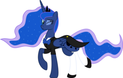 Size: 1024x652 | Tagged: dead source, safe, artist:w0lfylicious, princess luna, g4, clothes, female, simple background, solo, transparent background, tuxedo, vector, wink