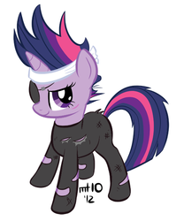 Size: 500x600 | Tagged: safe, artist:empty-10, twilight sparkle, pony, unicorn, g4, bandana, clothes, cut, eyepatch, female, future twilight, mare, simple background, smiling, solo, torn clothes, white background