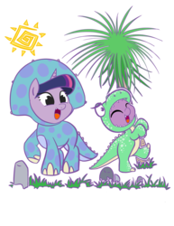 Size: 638x825 | Tagged: safe, artist:bunnimation, spike, twilight sparkle, triceratops, ask twiceratops, g4, ask, clothes, costume, cute, eyes closed, fangs, grass, happy, open mouth, simple background, smiling, transparent background, twiceratops, vector