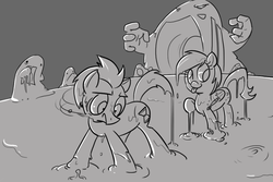 Size: 900x600 | Tagged: safe, artist:butts-mcpoop, derpy hooves, doctor whooves, time turner, pegasus, pony, g4, female, grayscale, mare, monochrome, monster, slime