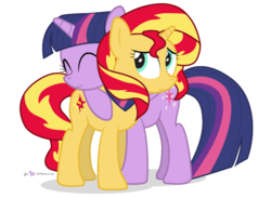 Size: 600x440 | Tagged: safe, artist:dm29, sunset shimmer, twilight sparkle, alicorn, pony, unicorn, g4, comforting, female, forgiveness, friendship, hug, lesbian, ship:sunsetsparkle, shipping, simple background, smiling, transparent background, twilight sparkle (alicorn)