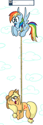 Size: 1100x3171 | Tagged: safe, artist:twily-and-friends, applejack, rainbow dash, g4, ask, carrying, flying, rope, tumblr, vertical