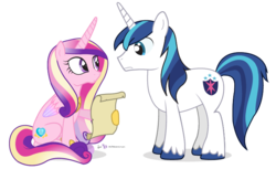 Size: 735x450 | Tagged: safe, artist:dm29, princess cadance, shining armor, g4, cute, duo, julian yeo is trying to murder us, scroll, simple background, transparent background