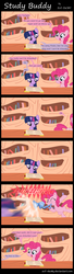 Size: 1450x5350 | Tagged: safe, artist:evil-dec0y, pinkie pie, twilight sparkle, earth pony, pony, unicorn, g4, book, comic, duo, duo female, female, flugelhorn, golden oaks library, mare, reading